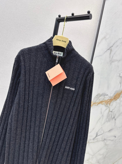Miu NEW Zippered Ribbed Cashmere Cardigan