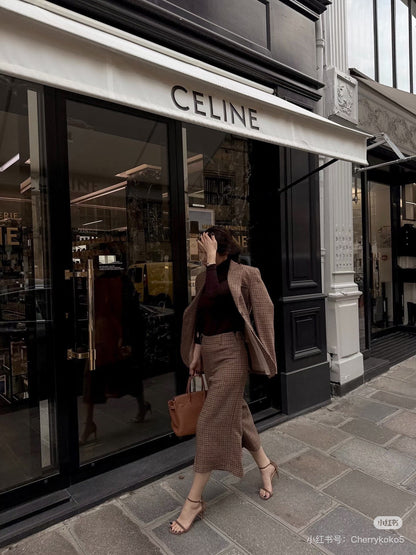 Ce1i NEW plaid high-waisted skirt pants