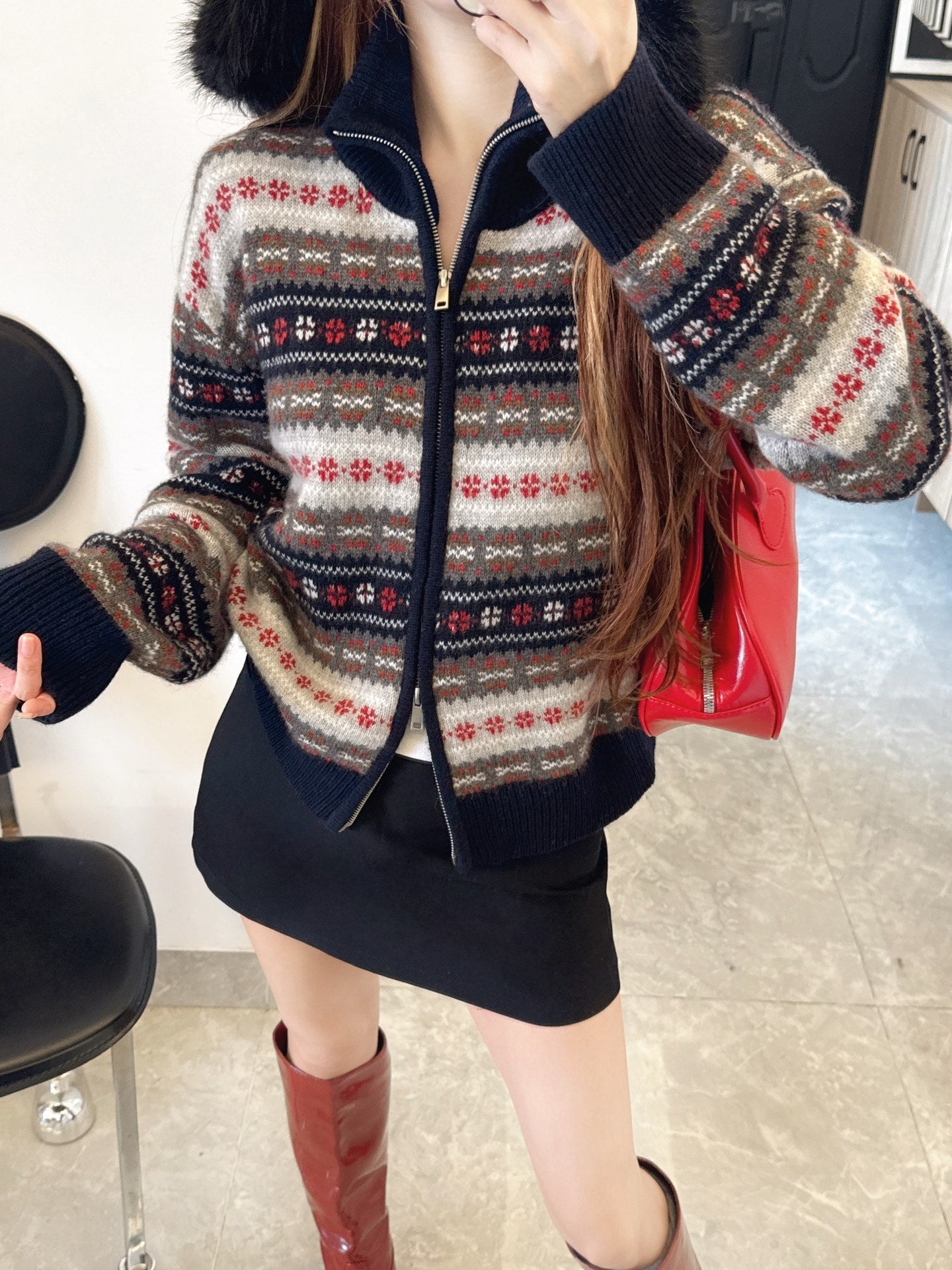 Loro NEW fair Isle knitted cardigan