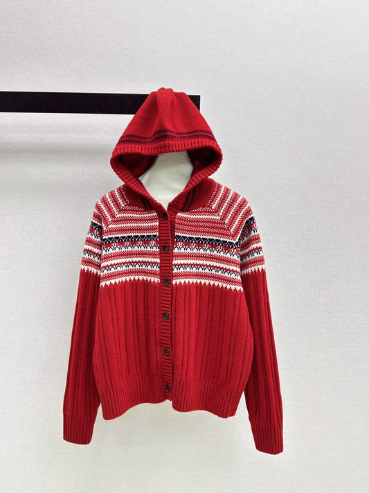 Loro NEW Fair Isle hooded knitted cardigan
