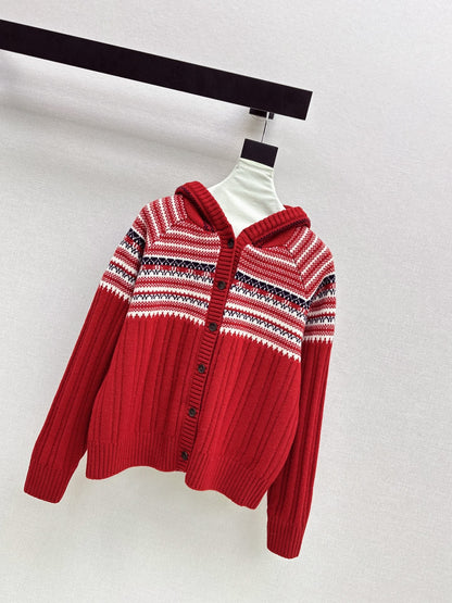 Loro NEW Fair Isle hooded knitted cardigan