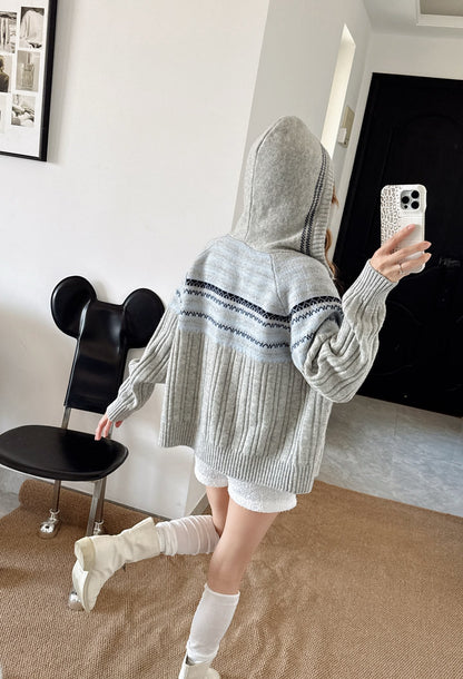 Loro NEW Fair Isle hooded knitted cardigan