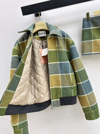 Miu NEW Retro plaid woolen coat