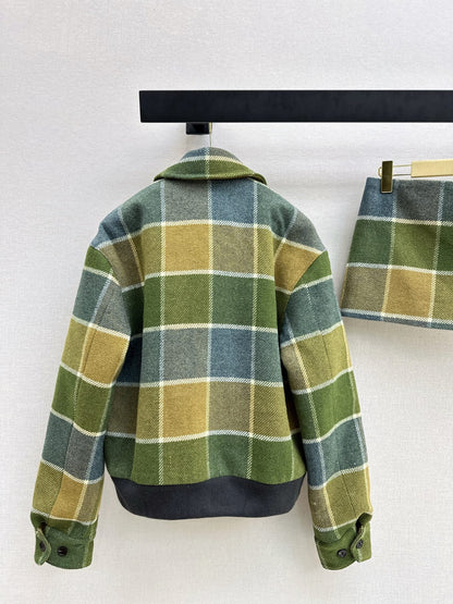 Miu NEW Retro plaid woolen coat