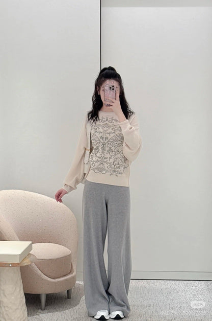 CD NEW Embroidered cashmere wide-leg trousers