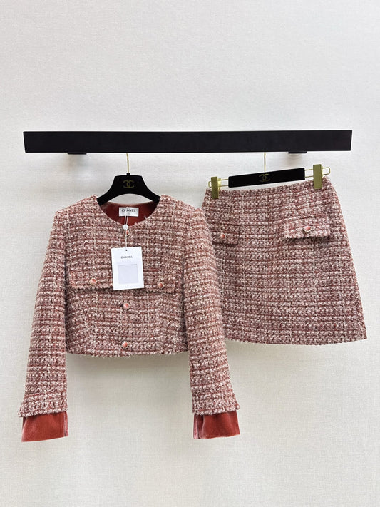 Chan NEW woven jacket A-lineskirts outfit sets