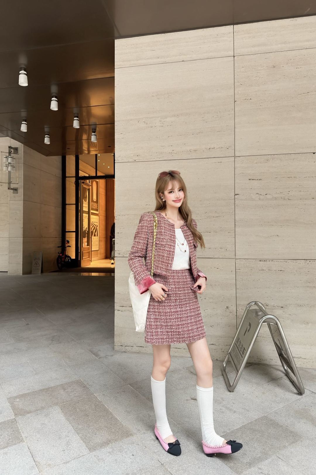 Chan NEW woven jacket A-lineskirts outfit sets