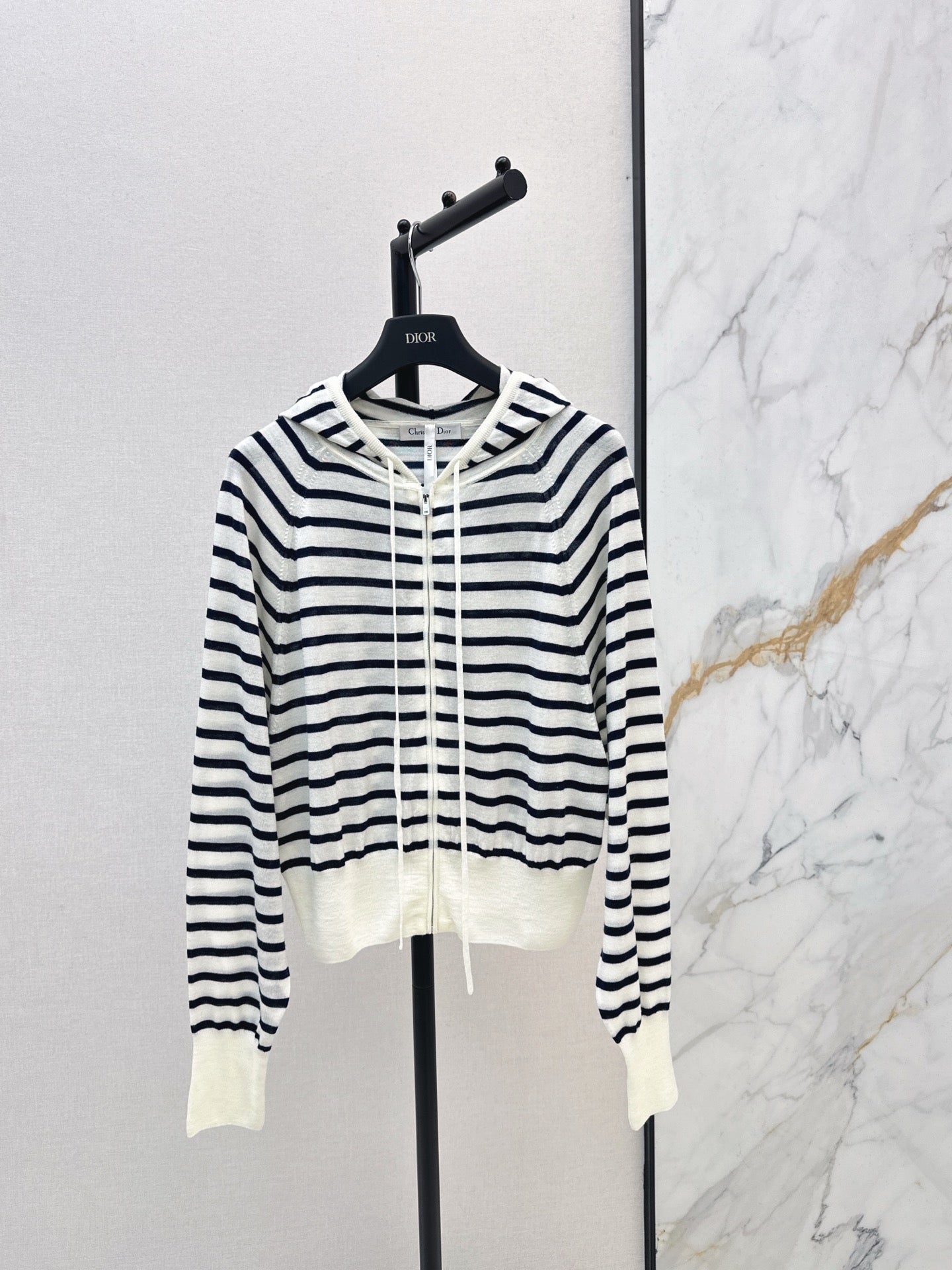 CD NEW striped hooded knit cardigan