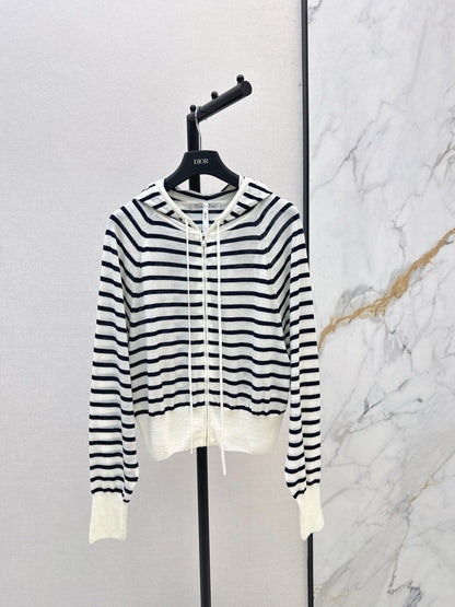 CD NEW striped hooded knit cardigan
