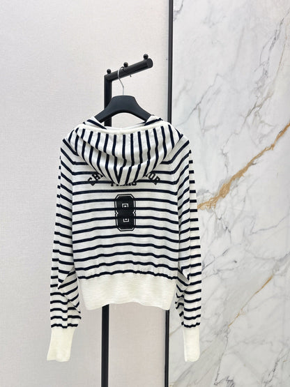 CD NEW striped hooded knit cardigan