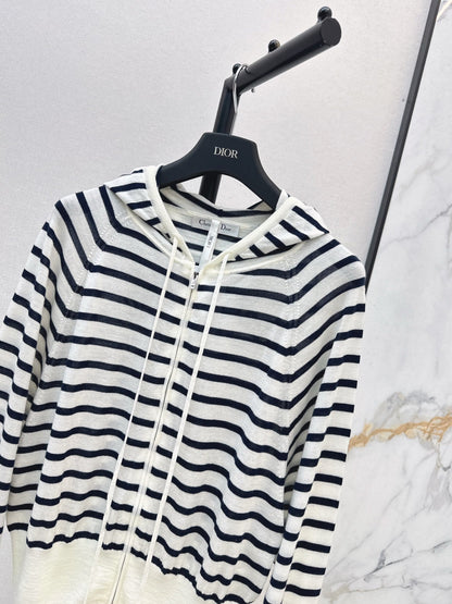CD NEW striped hooded knit cardigan