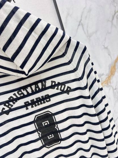 CD NEW striped hooded knit cardigan