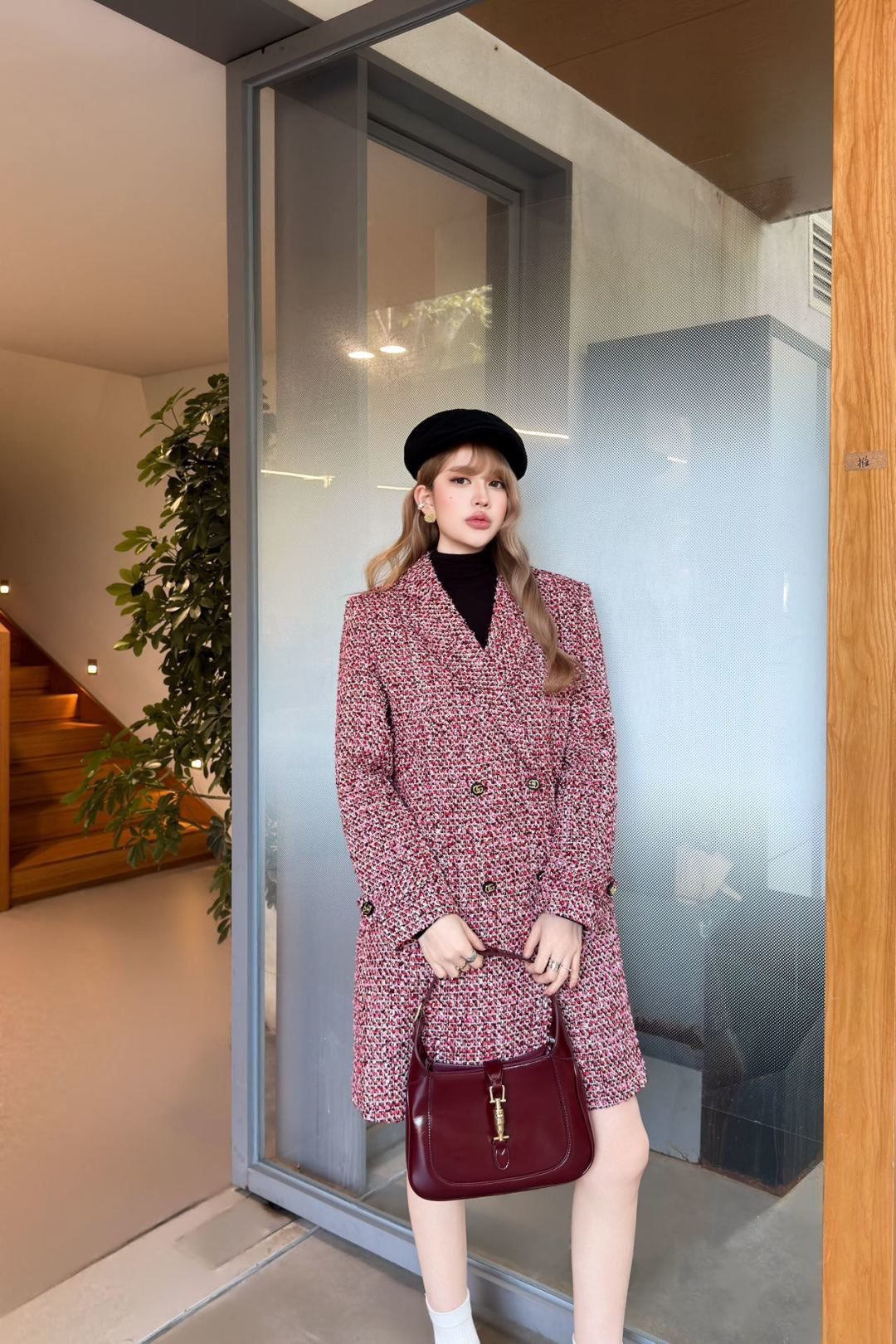 Guc NEW check tweed overcoats