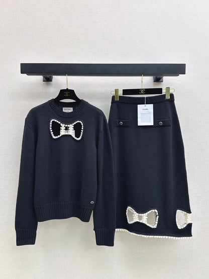 Chan NEW wool hollow bow suit