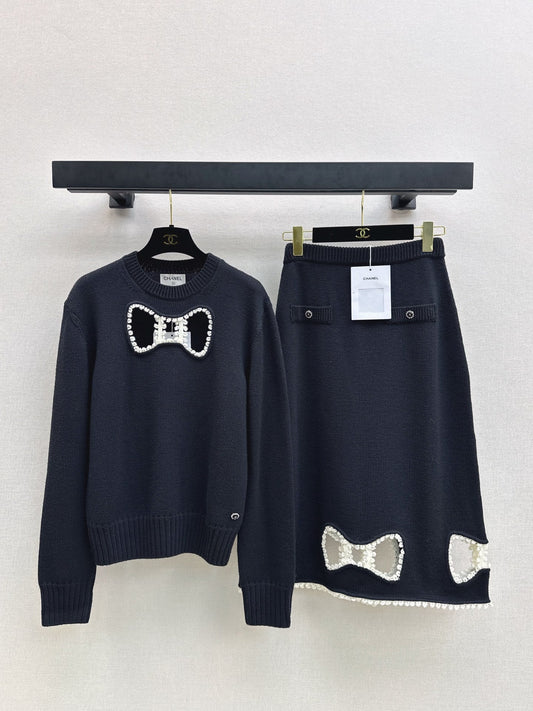 Chan NEW wool hollow bow suit