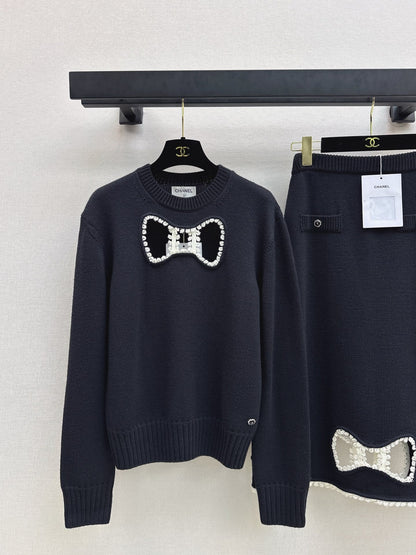 Chan NEW wool hollow bow suit