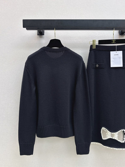 Chan NEW wool hollow bow suit