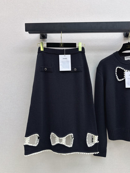 Chan NEW wool hollow bow suit