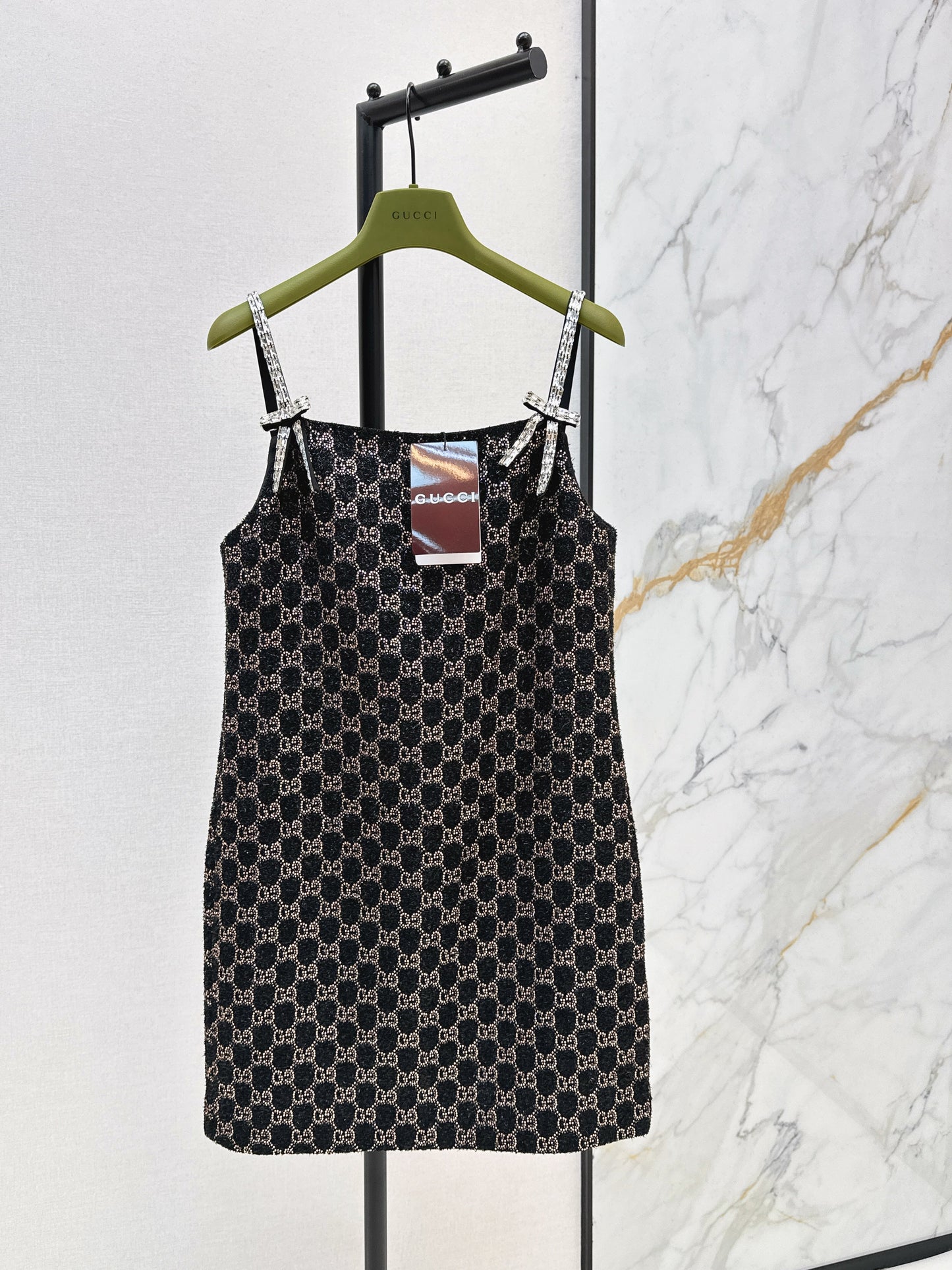 Guc NEW dimon crystal diamond woven slip dress