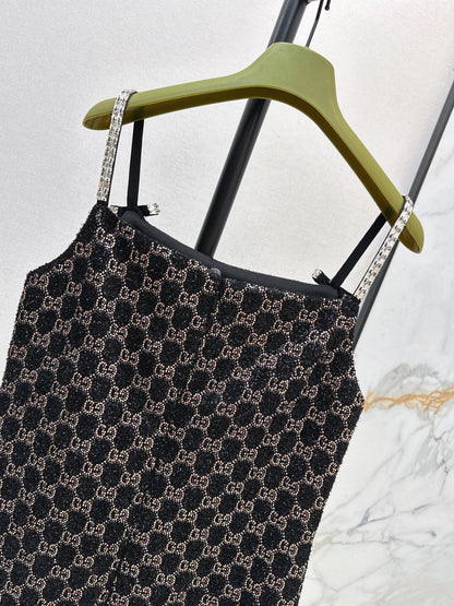 Guc NEW dimon crystal diamond woven slip dress