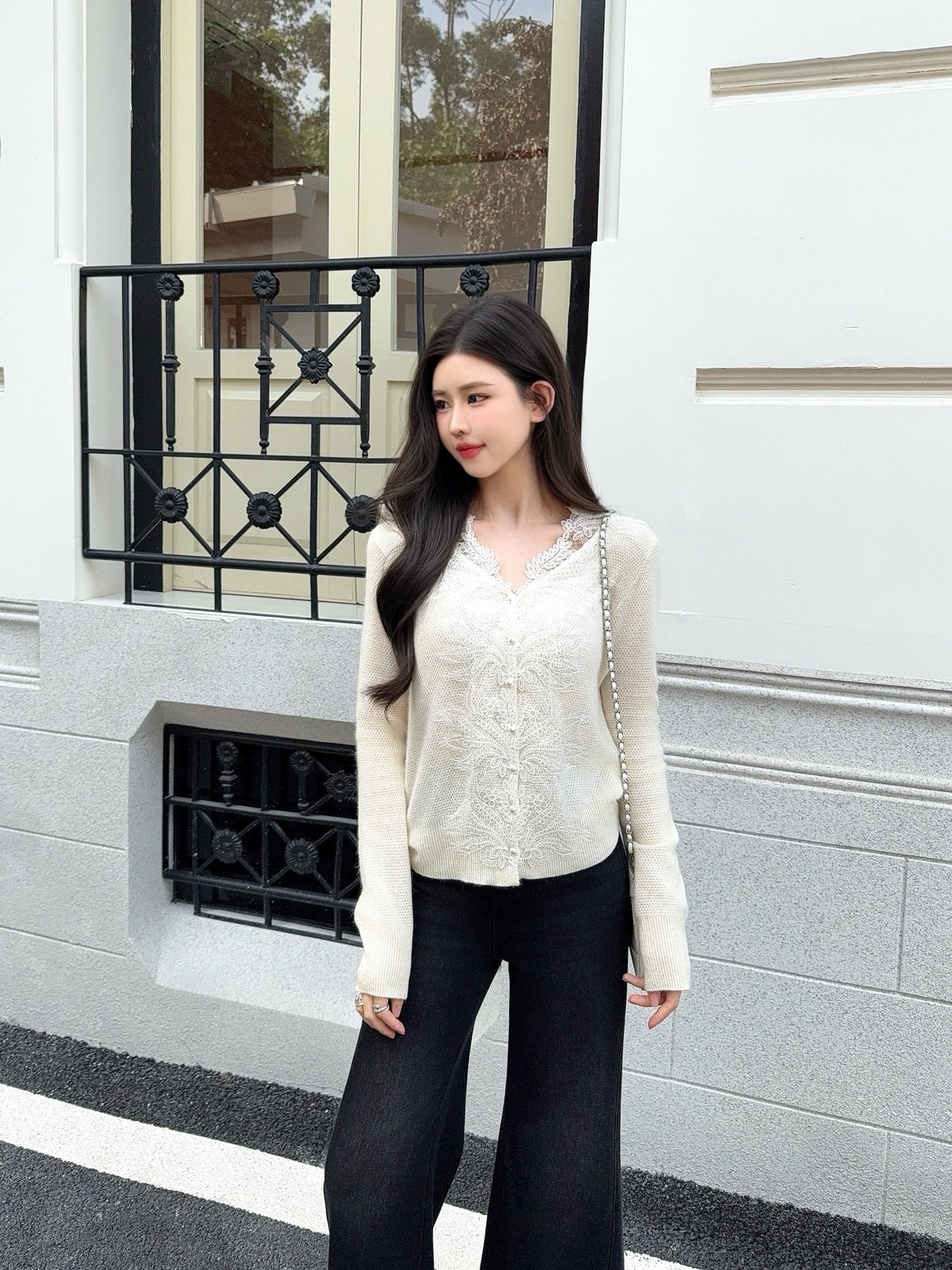 Es NEW Lace-paneled cardigan