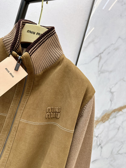 Miu NEW  wool contact sheepskin zipper cardigan