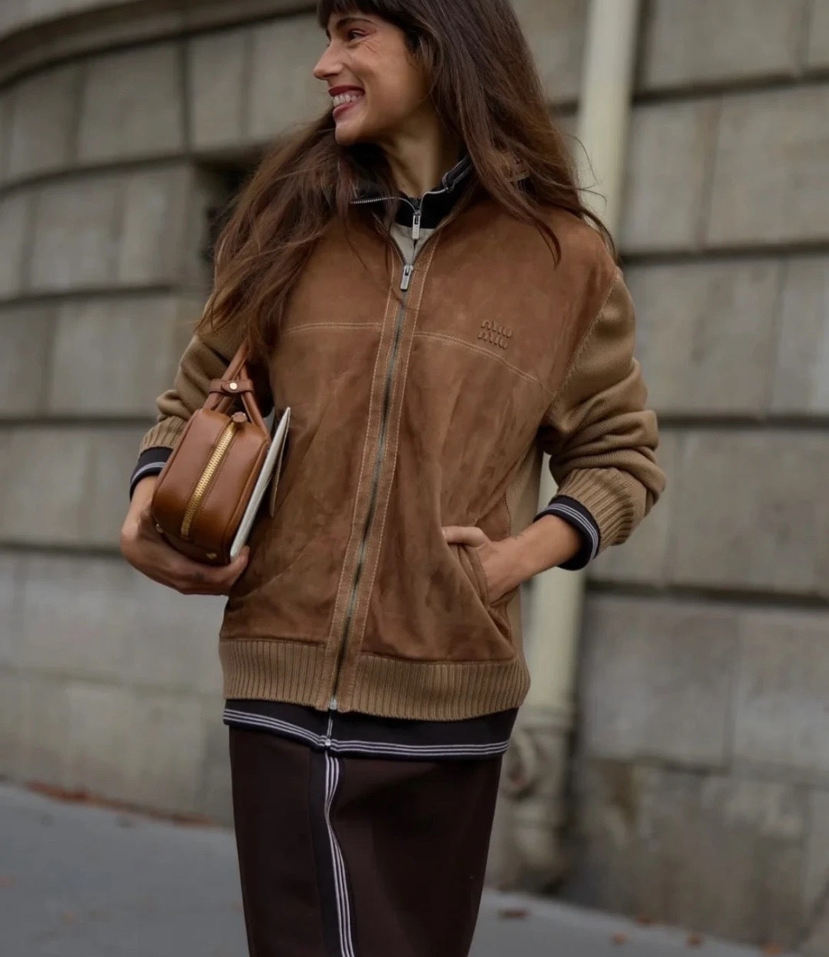 Miu NEW  wool contact sheepskin zipper cardigan