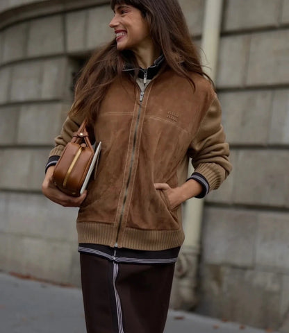 Miu NEW  wool contact sheepskin zipper cardigan