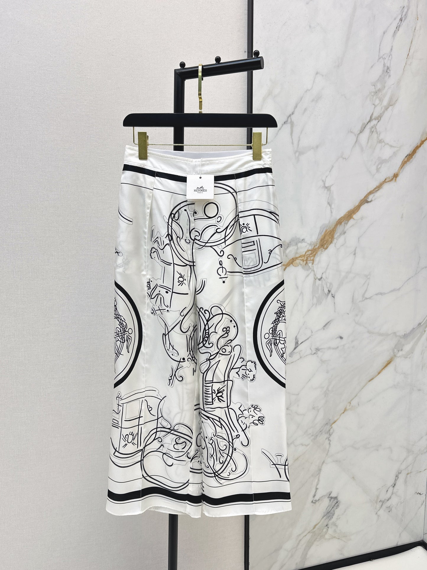 Herm NEW printed silk wide-leg trousers