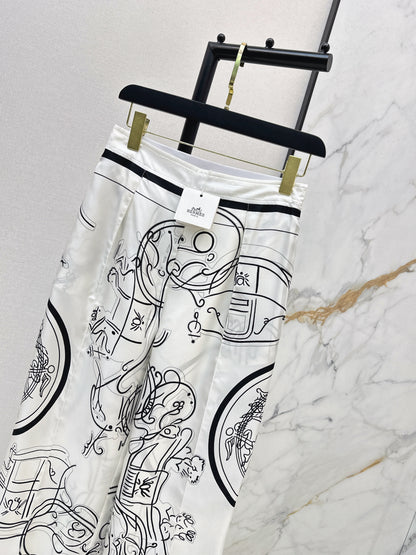 Herm NEW printed silk wide-leg trousers
