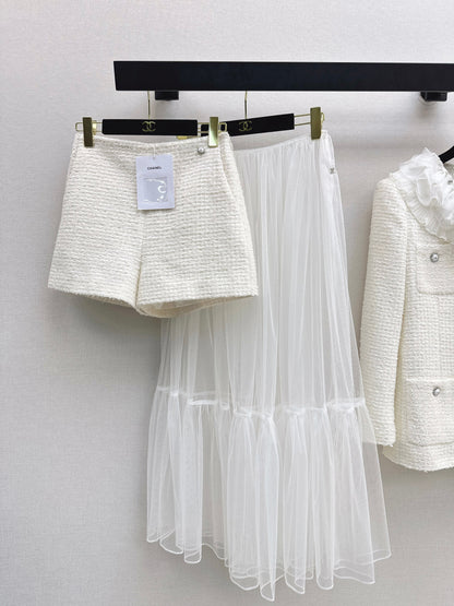 Chan NEW woven short+mesh skirts