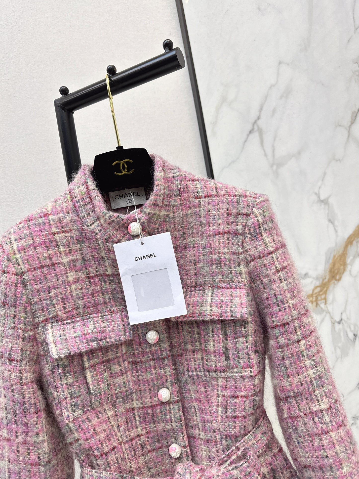 Chan NEW check tweed coat dress