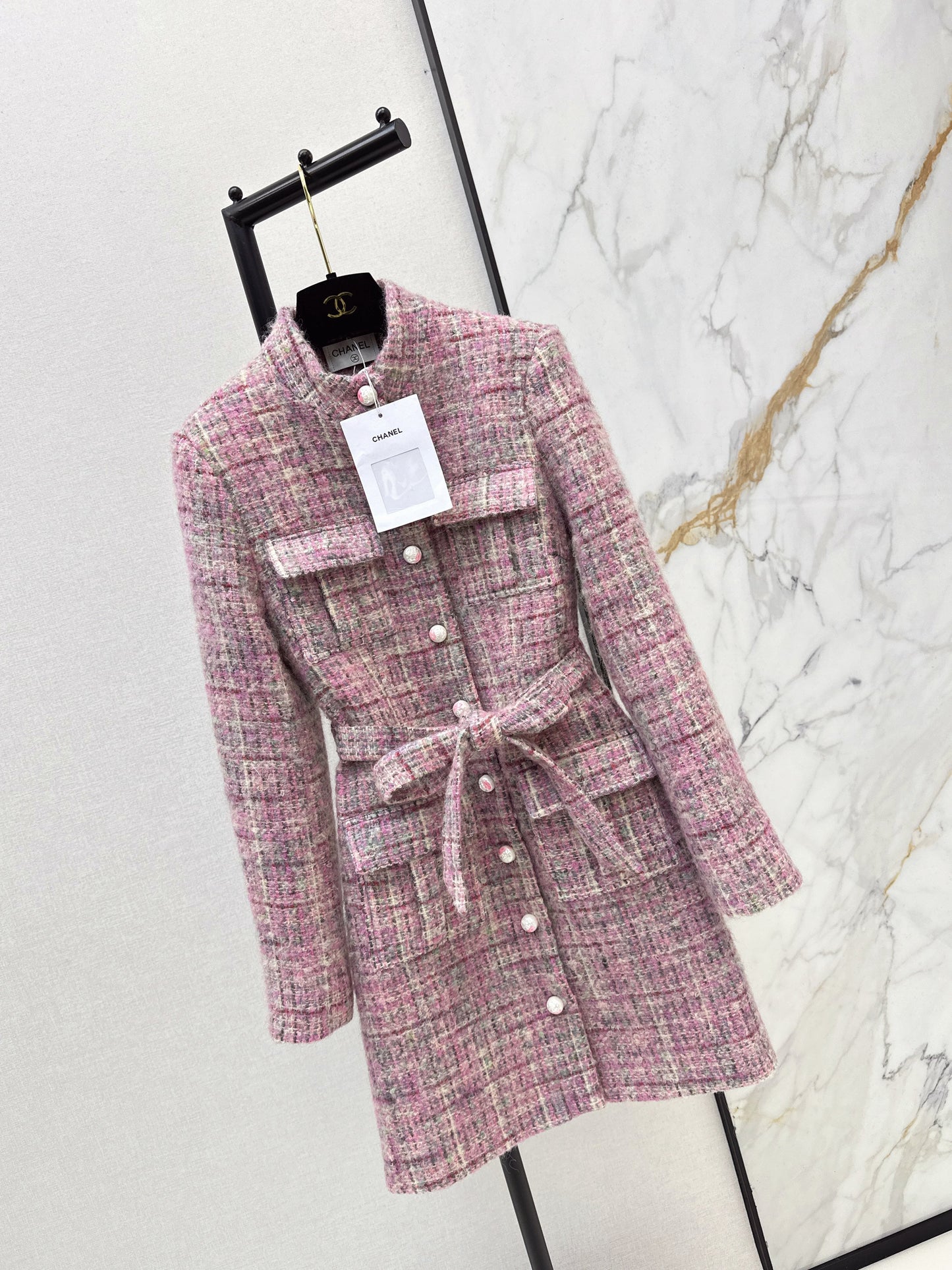 Chan NEW check tweed coat dress