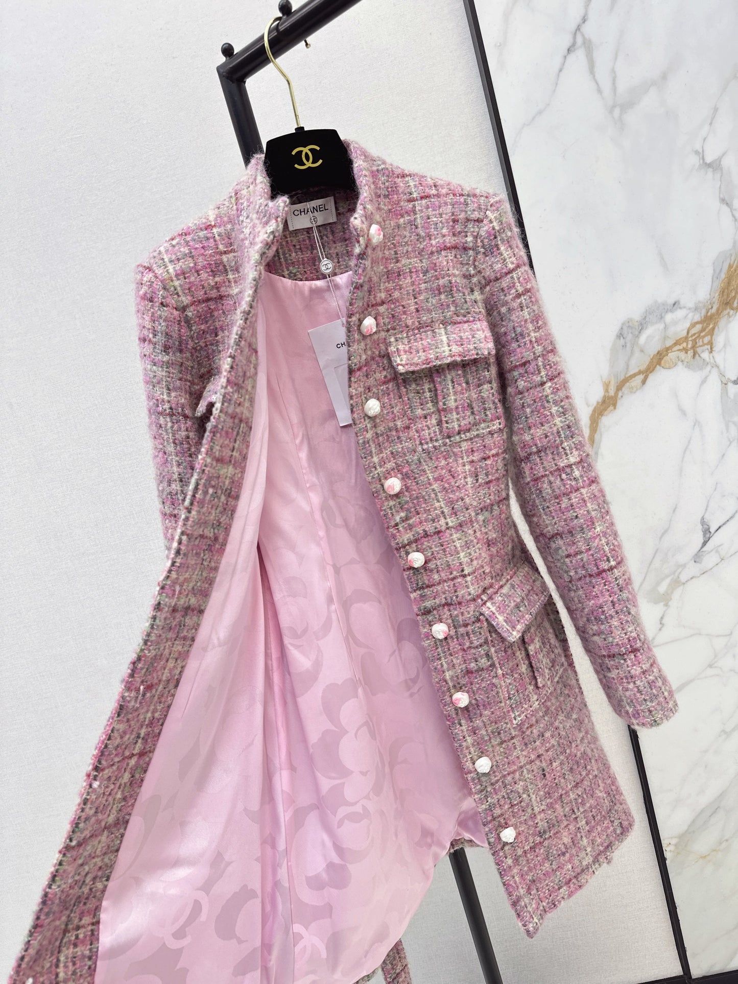 Chan NEW check tweed coat dress