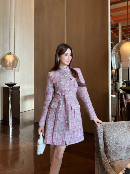 Chan NEW check tweed coat dress