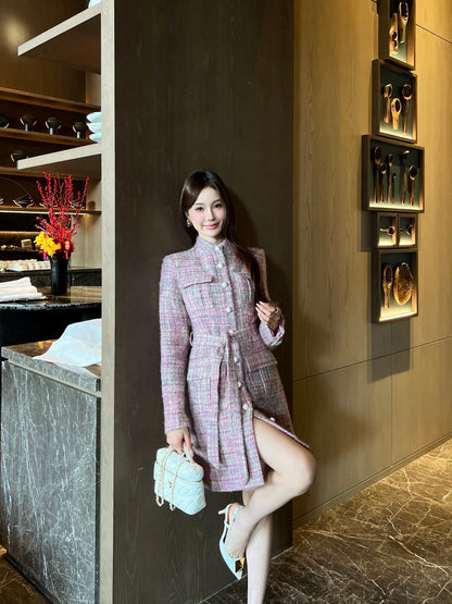 Chan NEW check tweed coat dress