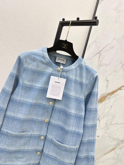 Chan NEW  laser-washed stripeddenim jacket