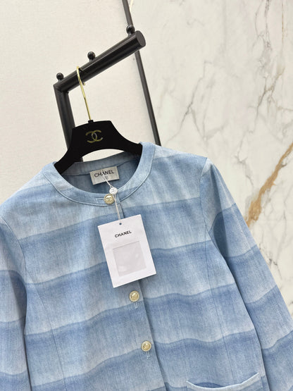 Chan NEW  laser-washed stripeddenim jacket