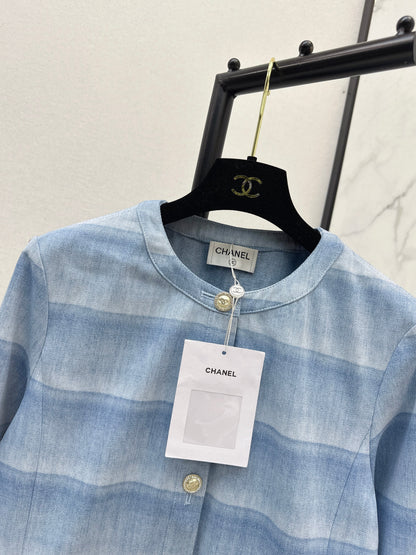 Chan NEW  laser-washed stripeddenim jacket