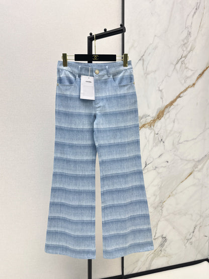 Chan NEW  laser-washed stripeddenim jeans
