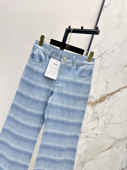 Chan NEW  laser-washed stripeddenim jeans