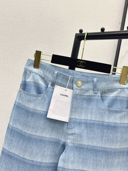 Chan NEW  laser-washed stripeddenim jeans