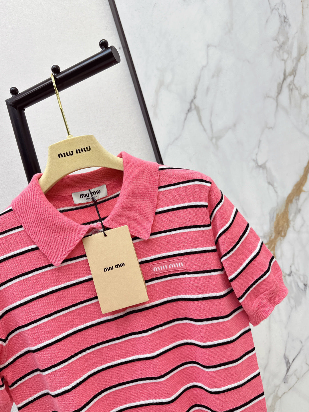 Miu NEW stripe polo knit sweater