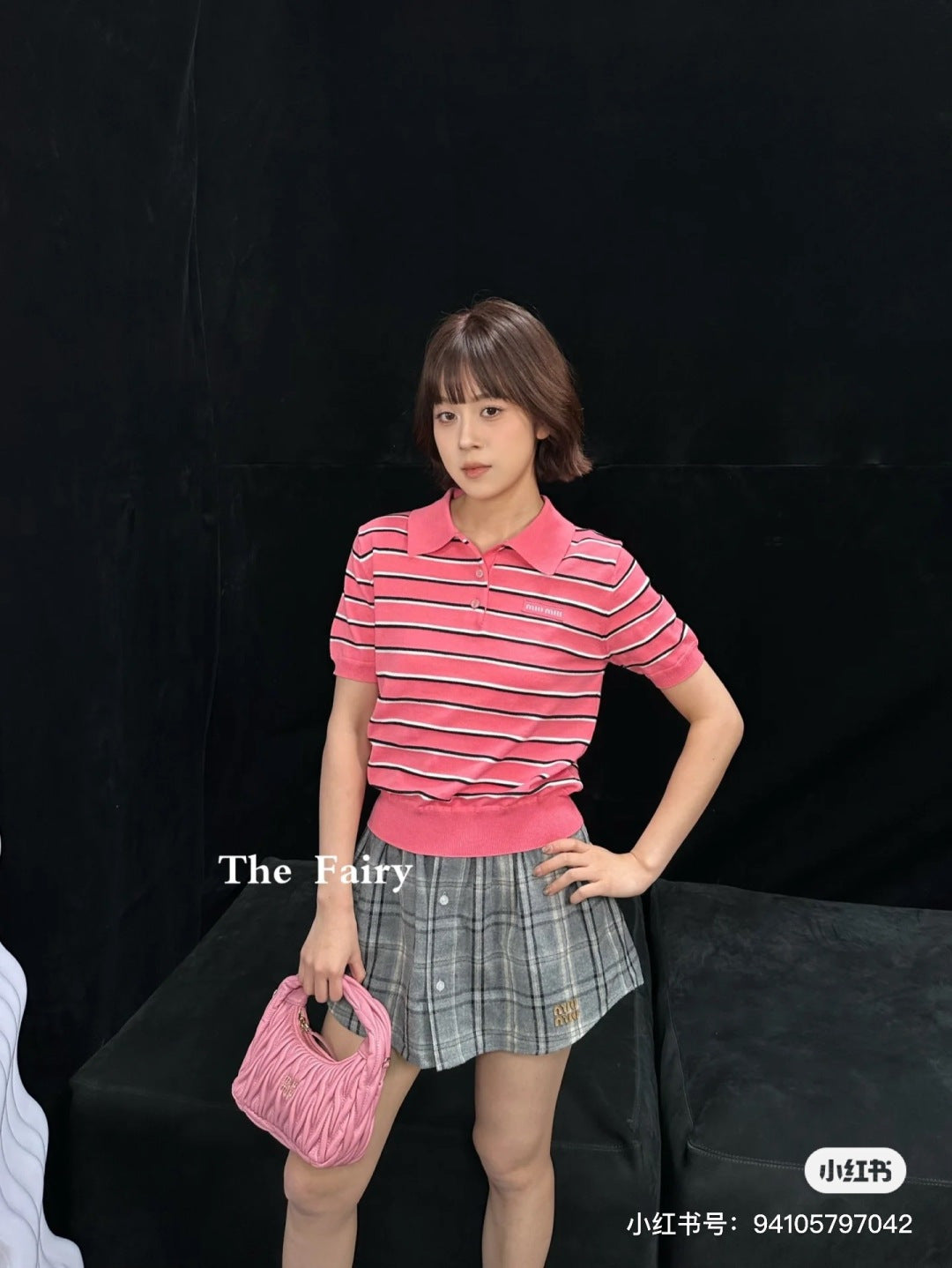 Miu NEW stripe polo knit sweater