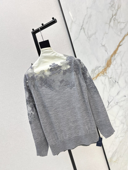 Es NEW  embroidery lace off shoulder sweater