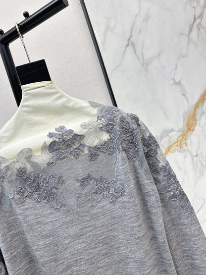 Es NEW  embroidery lace off shoulder sweater