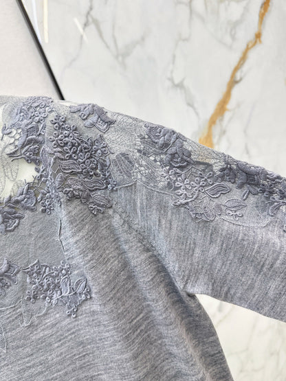 Es NEW  embroidery lace off shoulder sweater