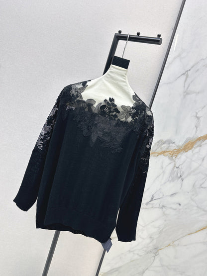 Es NEW  embroidery lace off shoulder sweater