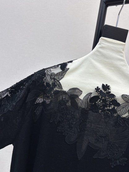 Es NEW  embroidery lace off shoulder sweater