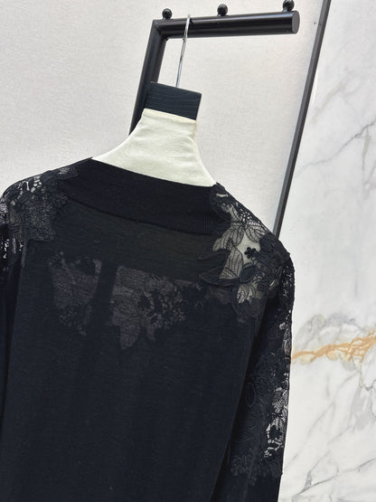 Es NEW  embroidery lace off shoulder sweater